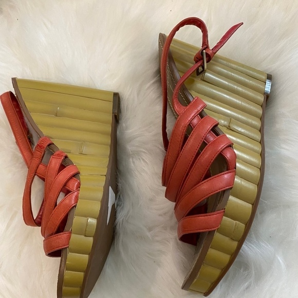 Linea Paolo Bamboo Wedges. Orange/Brown. Sz 8 - Picture 3 of 7
